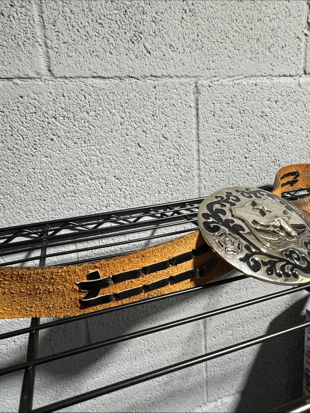 Brown Leather Western Belt with Ornate Silver Buckle
